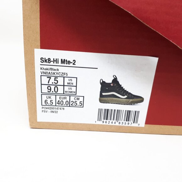 Vans Sk8-Hi MTE 2 Khaki Black Hiking Shoe Sneaker Boot Mens 7.5 / Womens 9 NEW - Picture 10 of 12